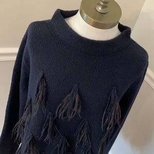 Luisa Cerano navy wool blend feather sweater size 6
